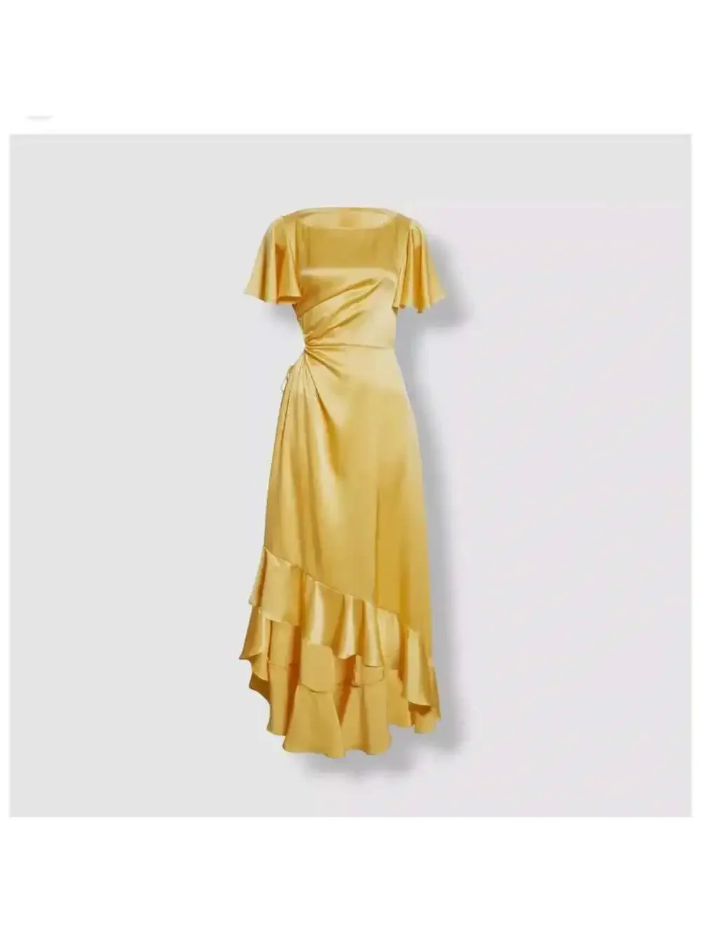 Cinq à Sept Yellow Patti Silk Midi Dress Size Large L / 12 High-Low EUC